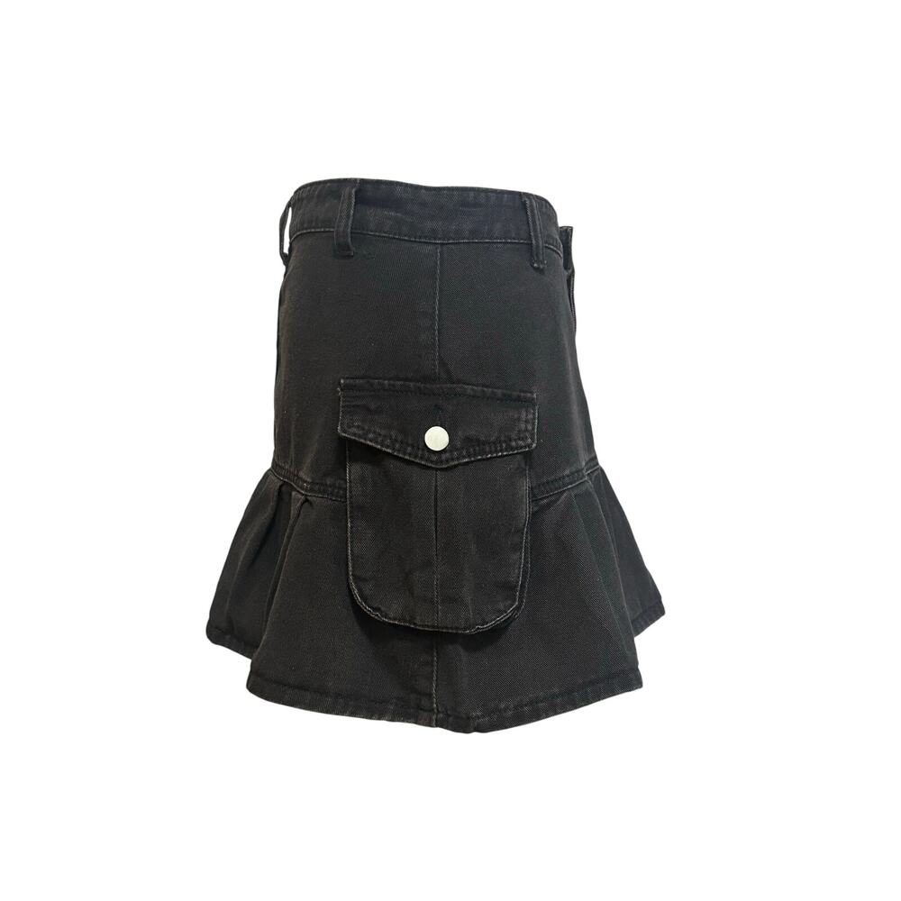 Black denim cargo mini skirt